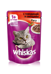 Whiskas для кошек рагу с говядиной и овощами 85 гр.